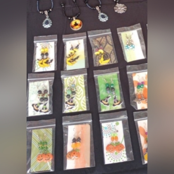 Halloween Earrings Vampire Fangs Witch Hats Cats Bats Moon Ghosts Handmade - Picture 1 of 10